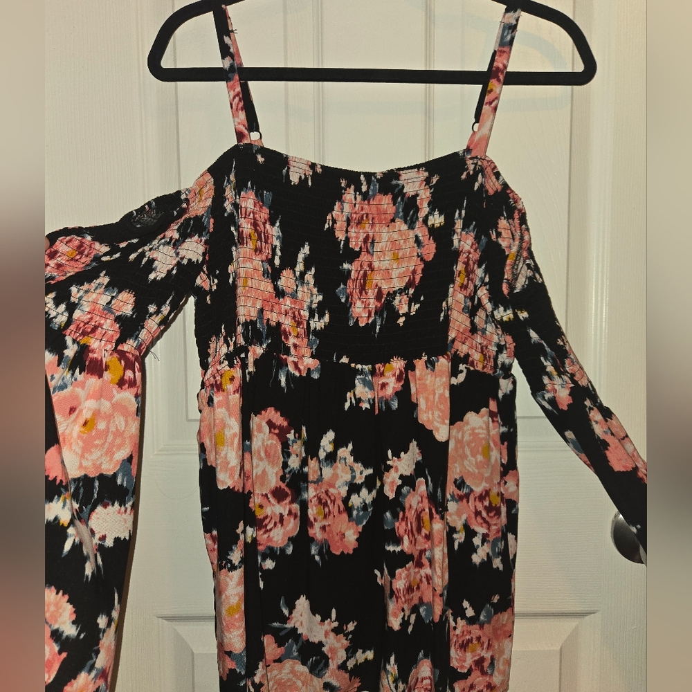 Torrid Black and Pink Smocked Bell Sleeve Blouse